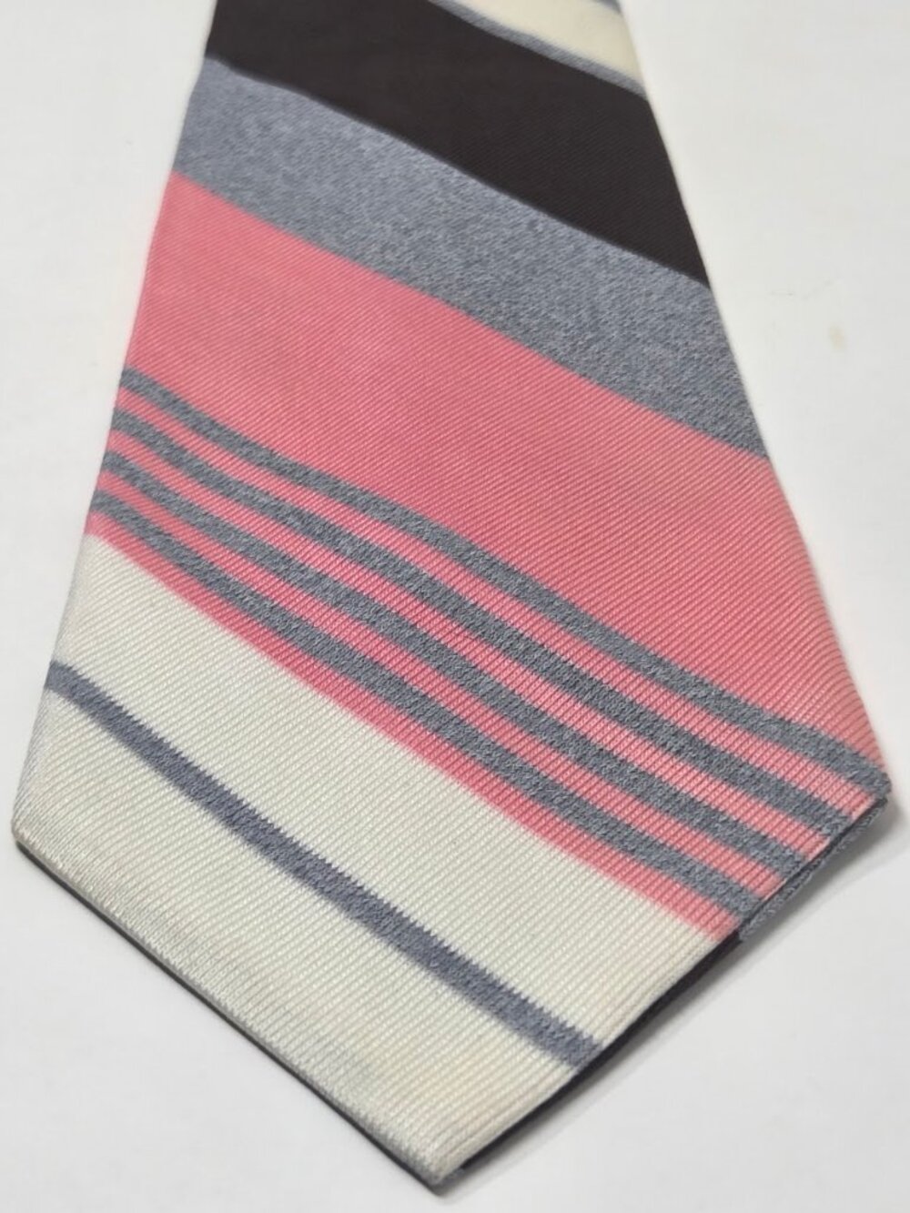 Vintage 1970s 55 Inch Handmade Necktie Pink Gray Black White Striped Mens Tie